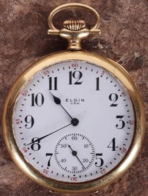18K YELLOW GOLD ELGIN POCKET WATCH 15 JEWELS