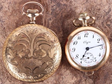 14K YELLOW GOLD ELGIN & HAMPDEN POCKET WATCHES