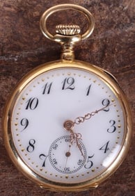 14K YELLOW GOLD POCKET WATCH ORNATE FACE