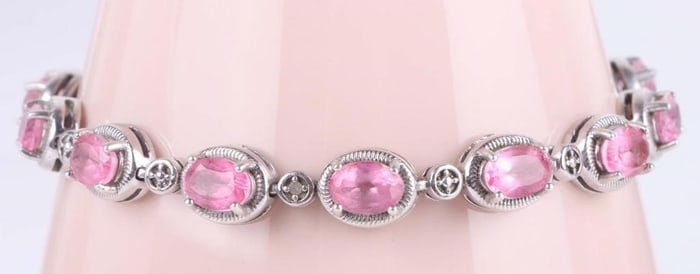 9.75CTW PINK SAPPHIRE STERLING SILVER BRACELET