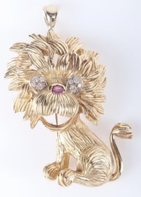 HENRY BIRK 18K YELLOW GOLD WHIMSICAL LION BROOCH