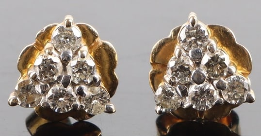 14K YELLOW GOLD NATURAL DIAMOND LADIES EARRINGS