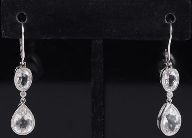 14K WHITE GOLD DIAMOND TOPAZ LADIES EARRINGS