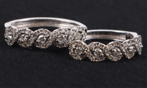 10K WHITE GOLD DIAMOND LADIES HOOP EARRINGS