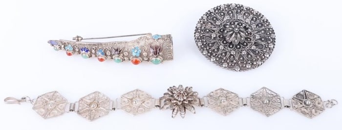 STERLING SILVER FILIGREE JADE LADIES JEWELRY