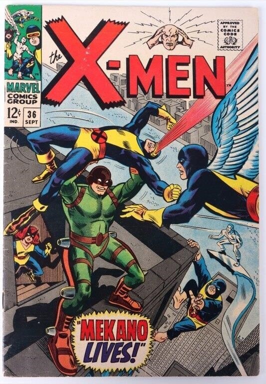 THE X-MEN #36 1ST APPEARANCE OF MEKANO: The X-Men #36 Very Fine condition. This issue features the 1st appearance of Mekano, a villain whose strength was derived by an exoskeleton suit.Condition: Around V F + condition. See images for compl