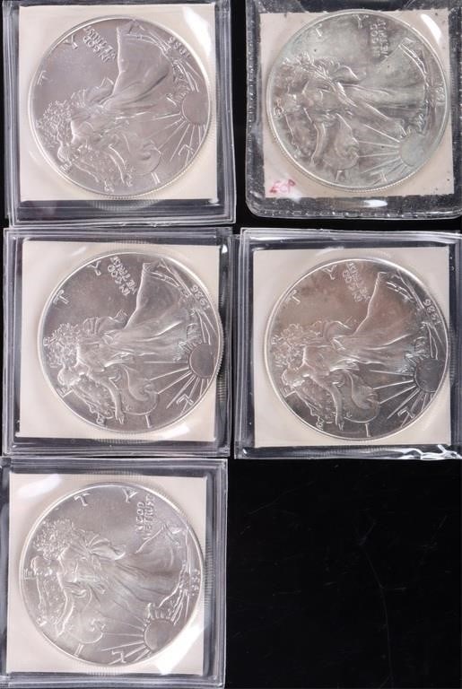 FINE SILVER AMERICAN EAGLE BULLION COINAGE - (5) (1 of 7)