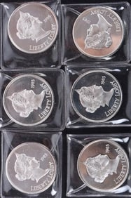 1 OZT FINE SILVER 1985 LIBERTY LOBBY PF ROUNDS-(6)