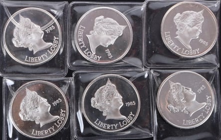 1 OZT FINE SILVER 1985 LIBERTY LOBBY PF ROUNDS-(6)