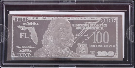 2018 FINE SILVER 4OZT $100 FRANKLIN PF NOTE W/ COA