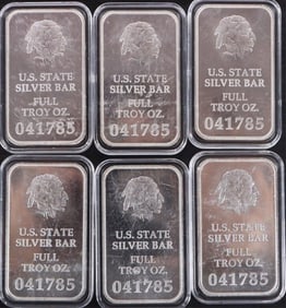 1 OZT U.S. STATE FINE SILVER INDIAN HEAD BARS -(6)