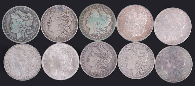 THIRTEEN ASSORTED 90% MORGAN SILVER DOLLARS