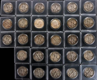 ASSORTED WALKING LIBERTY HALF DOLLARS - (28)