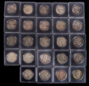 ASSORTED 90% SILVER BEN FRANKLIN HALF DOLLARS-(24)