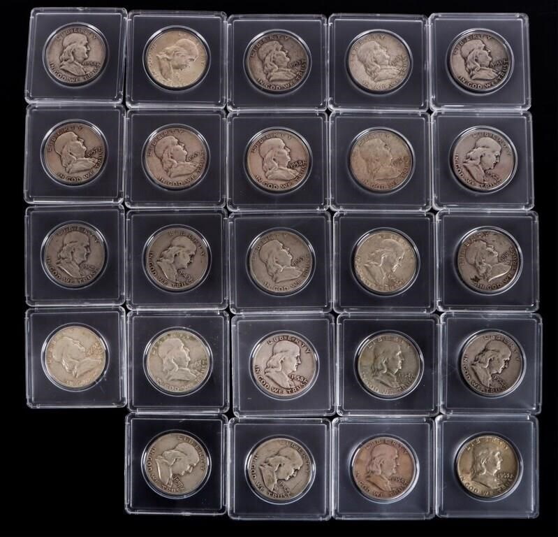 ASSORTED 90% SILVER BEN FRANKLIN HALF DOLLARS-(24) (1 of 5)