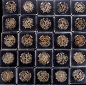 ASSORTED WALKING LIBERTY HALF DOLLARS - (25)