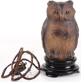 VINTAGE TIFFIN GLASS OWL NIGHT LIGHT TABLE LAMP