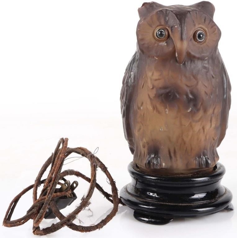 VINTAGE TIFFIN GLASS OWL NIGHT LIGHT TABLE LAMP (1 of 5)