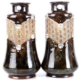 ROYAL DOULTON LAMBETH SLATERS CERAMIC VASES (2)