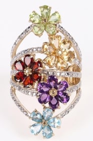 STERLING SILVER MULTI-GEMSTONE LADIES RING