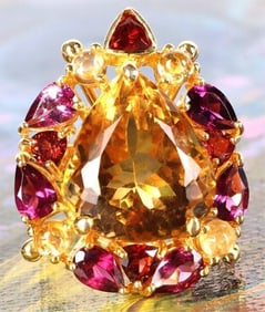 20CT NATURAL CITRINE, GARNET, TOURMALINE RING