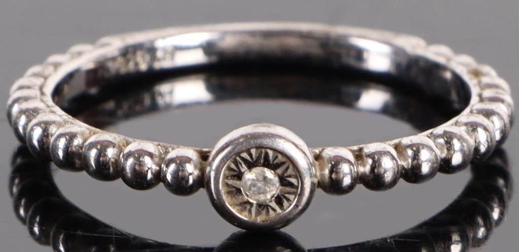 DIAMOND BEZEL BEADED STERLING SILVER RING (1 of 3)