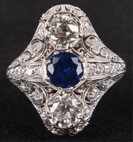 1.68CTW NATURAL DIA & SPINEL PLAT. ART DECO RING