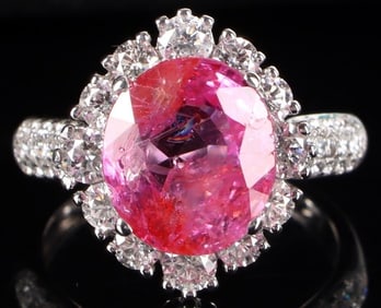 5.56CT NATURAL PINK SAPPHIRE DIA 18K GOLD RING