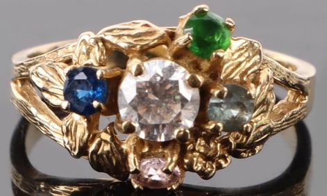 10K YELLOW GOLD MULTI GEMSTONE CLUSTER RING