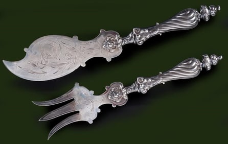 FRENCH STERLING-SILVER-HANDLED FISH KNIFE & FORK