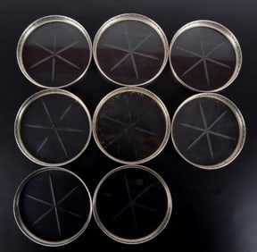 VINTAGE WEBSTER CO STERLING & GLASS COASTERS (8)