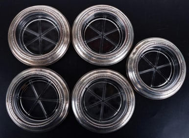 VTG WALLACE STERLING SILVER GLASS COASTERS (5)