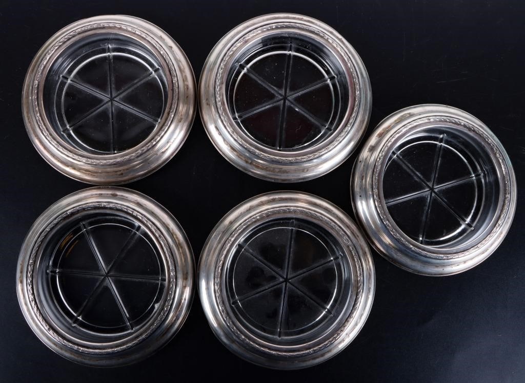 VTG WALLACE STERLING SILVER GLASS COASTERS (5) (1 of 6)