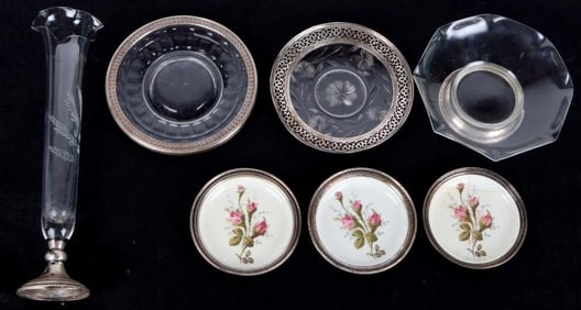 ASSORTED STERLING SILVER & GLASS PIECES ( 7)