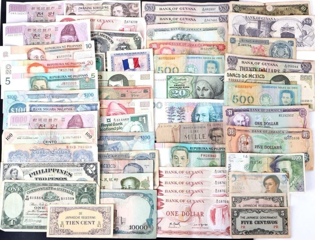 COLLECTIBLE ASSORTED FOREIGN CURRENCY - (52) (1 of 8)