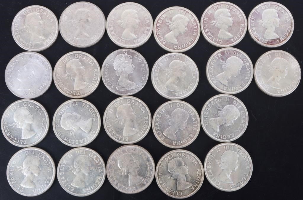 ROLL OF 22 CANADIAN 80% SILVER DOLLARS (1 of 4)