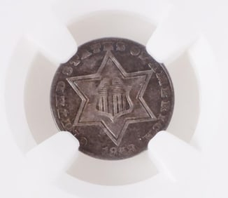 1858 P SILVER 3 CENT PIECE NGC GRADED MS-62