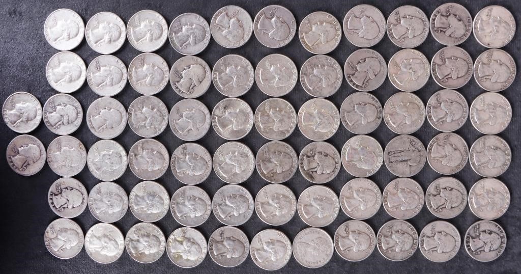 ASSORTED 90% SILVER WASHINGTON QUARTERS - (68) (1 of 2)