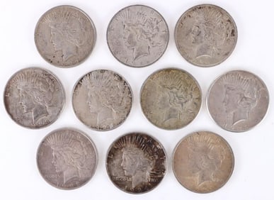 90% SILVER LIBERTY PEACE DOLLARS - (10)