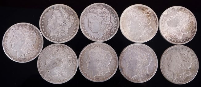 ASSORTED 90% SILVER MORGAN DOLLARS - (9)