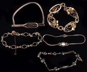 GOLD-FILLED VINTAGE LADIES ASSORTED BRACELETS (5)