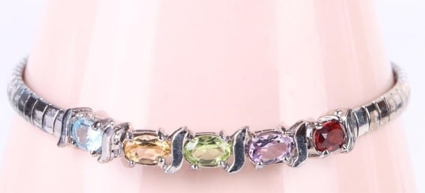RAINBOW GEMSTONE STERLING SILVER BRACELET