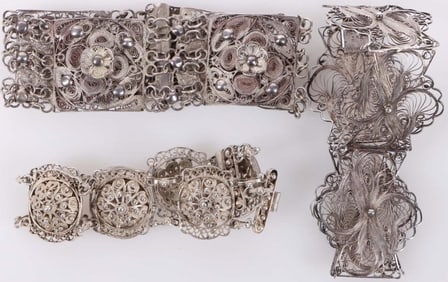 ANTIQUE FILIGREE STERLING SILVER BRACELETS (3)