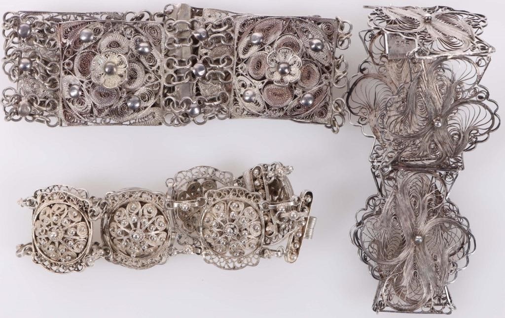 ANTIQUE FILIGREE STERLING SILVER BRACELETS (3) (1 of 4)