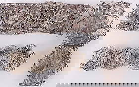 ANTIQUE FILIGREE STERLING SILVER BRACELETS (3): Antique filigree sterling silver ladies bracelets. Lot includes one with rosettes and floral patterns (includes its clasp-pole), one with abstract swirling designs, and one with rosettes and studs (mi