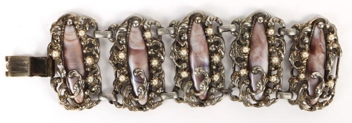 ANTIQUE SILVER TONE MOTHER OF PEARL BRACELET