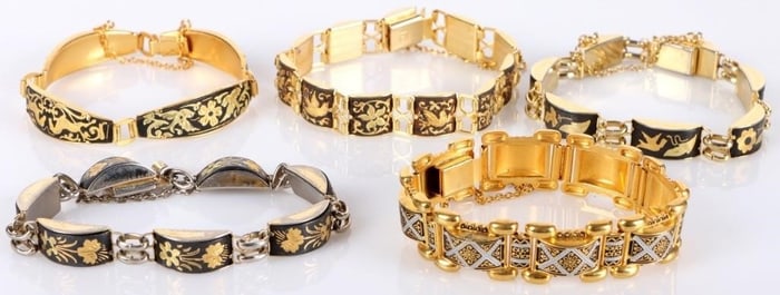 GOLD-TONED CLOISONNE LADIES BRACELETS LOT OF 5