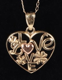 10K YELLOW GOLD HEART 'LOVE' NECKLACE & PENDANT