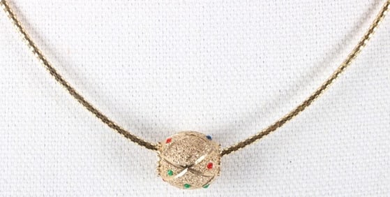 10K YELLOW GOLD BEADED PENDANT & NECKLACE