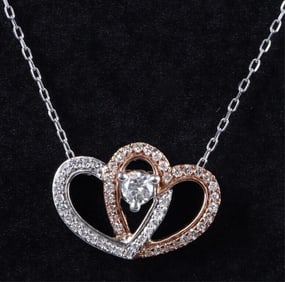 10K GOLD DIAMOND DOUBLE HEART LADIES NECKLACE